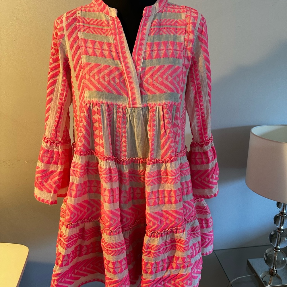 Devotion TWINS Vibrant Pink and Cream Mini Dress